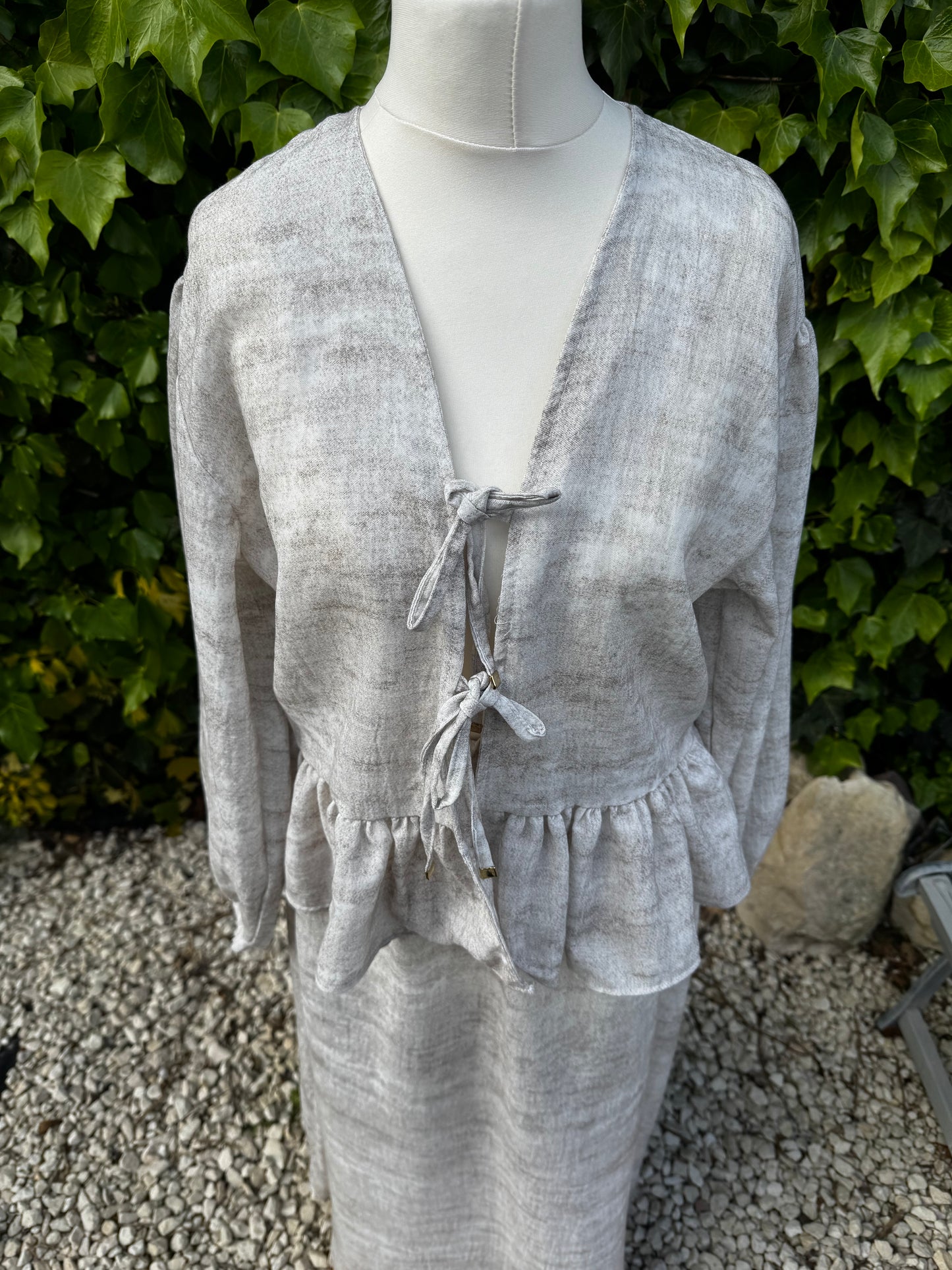 Two Piece Stone set with Tie-Front Ruffled Top and skirt (Pre-order)