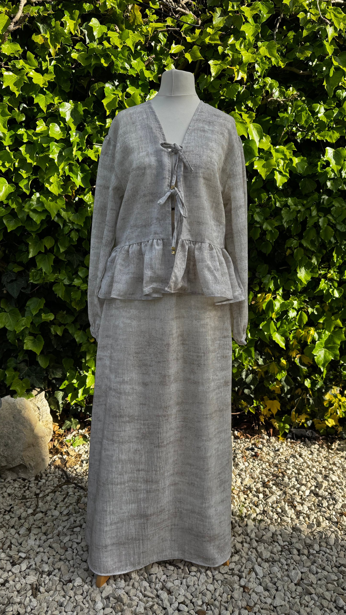 Two Piece Stone set with Tie-Front Ruffled Top and skirt (Pre-order)