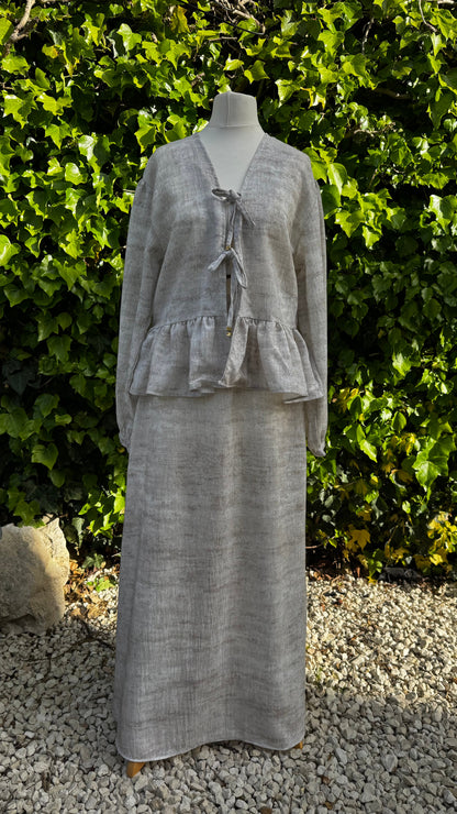 Two Piece Stone set with Tie-Front Ruffled Top and skirt (Pre-order)