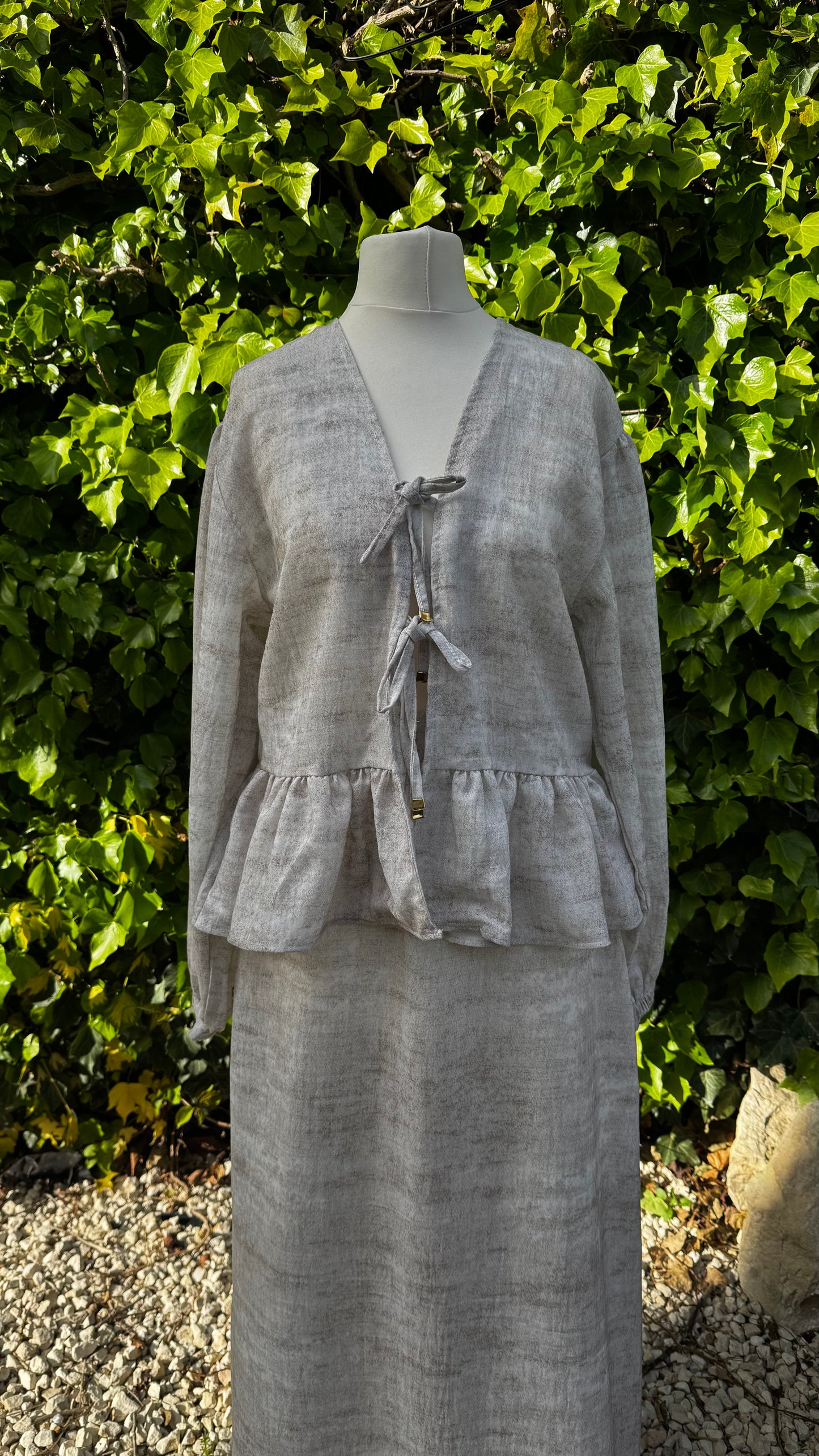 Two Piece Stone set with Tie-Front Ruffled Top and skirt (Pre-order)