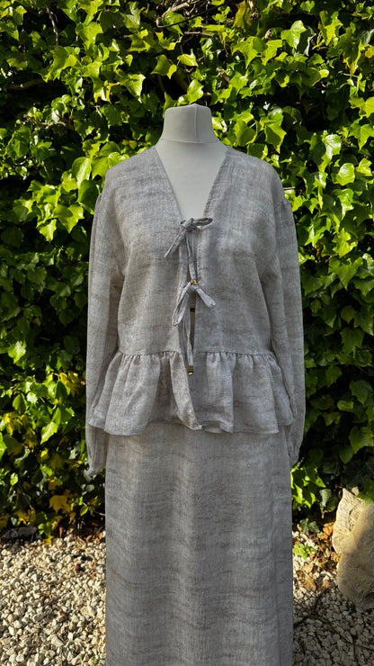 Two Piece Stone set with Tie-Front Ruffled Top and skirt (Pre-order)